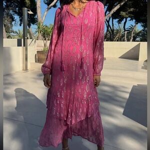 Never Fully Dressed Fuchsia Patterned Long Sleeve Dress